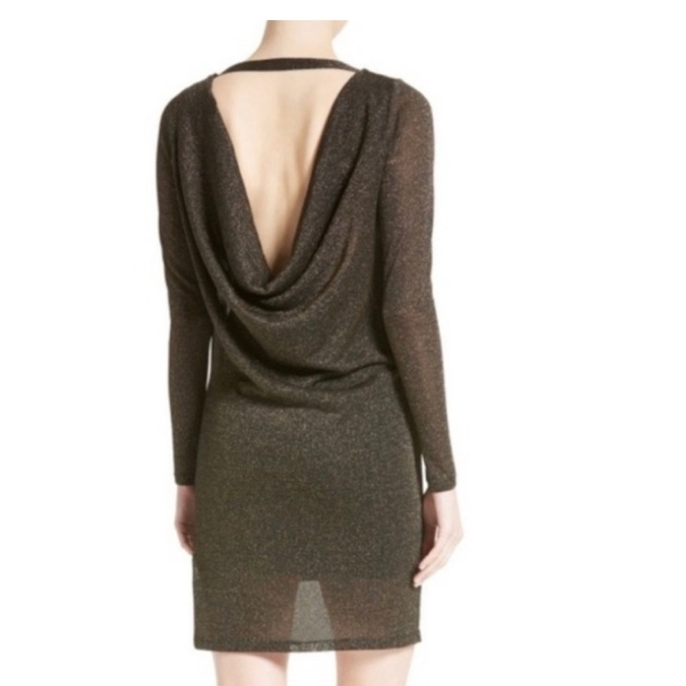 Ted Baker Black Gold Sheer Shimmer Dress Low Back Size 2